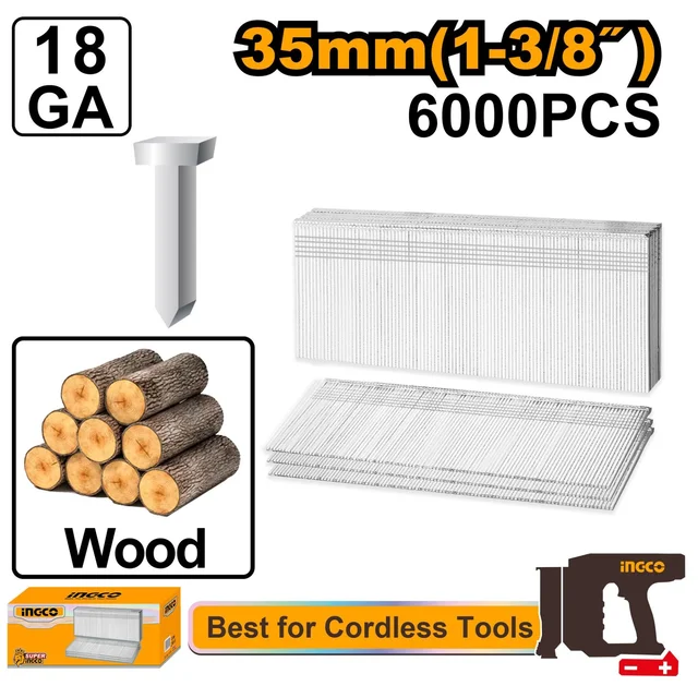 INGCO ANA18356 35mm Brad Nails 6000-Piece Box | Ga18 | 1.25x1.0mm | CBNLI Compatible | Color Box