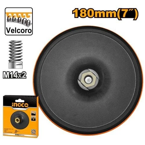INGCO APP0111801 180mm Velcro Polishing Pad with Flange | M14x2 Nut | PP Backing Plate for Wool Bonnets & Sandpaper