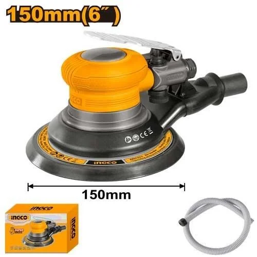 INGCO APS1512 6" Pneumatic Air Sander | 150mm Sanding Pad | 10500 RPM | 90 PSI | 6.3 Bar | 84L/min Air Consumption | 4 Connectors