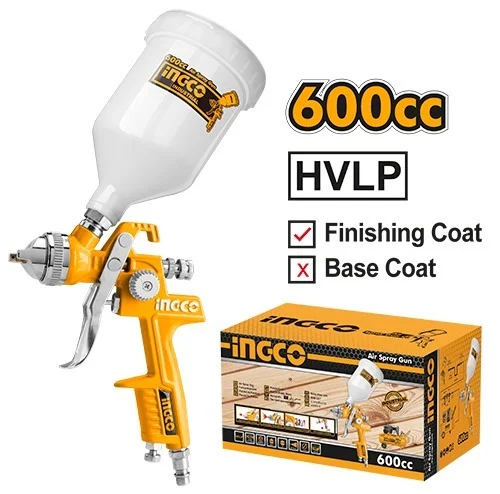 INGCO ASG1061 Air Spray Paint Gun | 1.4mm Nozzle | 600cc Paint Capacity | 180-250mm Spray Pattern | 2-3.5 Bar Operating Pressure | 119-200L/min Air Consumption