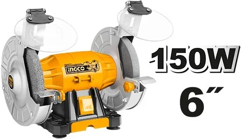 INGCO BG61502 150W Bench Grinder | 150mm Grinding Wheel | 2950 RPM | Adjustable Work Rest | Aluminum Base