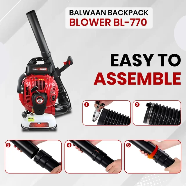 Balwaan Krishi Balwaan BL-770 Professional Backpack Petrol Blower 77cc 2 Stroke Engine, 27 m�/min Air Volume, 105 m/s Air Speed, 2500ml Fuel Tank with Tool Kit & User Manual - MTAK-EN-BL-6017