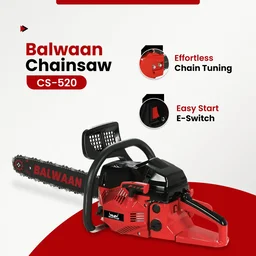 Balwaan Krishi Balwaan CS-520 18 Inch Petrol Chainsaw 52cc 2 Stroke Engine with Titanium Guide Bar, Ultimate Chain, Sharpening File, Tool Kit & Safety Accessories - MTAK-EN-CH-6070
