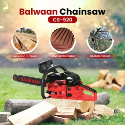 Balwaan Krishi Balwaan CS-520 18 Inch Petrol Chainsaw 52cc 2 Stroke Engine with Titanium Guide Bar, Ultimate Chain, Sharpening File, Tool Kit & Safety Accessories - MTAK-EN-CH-6070