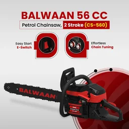 Balwaan Krishi Balwaan CS-560 22 Inch Petrol Chainsaw 56cc 2 Stroke Engine with Titanium Guide Bar, Ultimate Chain, Sharpening File, Tool Kit & Safety Accessories - MTAK-EN-CH-6071