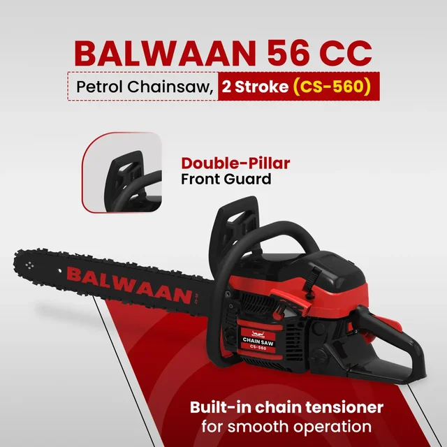 Balwaan Krishi Balwaan CS-560 22 Inch Petrol Chainsaw 56cc 2 Stroke Engine with Titanium Guide Bar, Ultimate Chain, Sharpening File, Tool Kit & Safety Accessories - MTAK-EN-CH-6071
