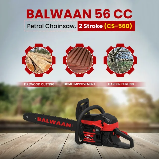 Balwaan Krishi Balwaan CS-560 22 Inch Petrol Chainsaw 56cc 2 Stroke Engine with Titanium Guide Bar, Ultimate Chain, Sharpening File, Tool Kit & Safety Accessories - MTAK-EN-CH-6071