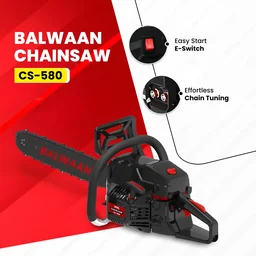 Balwaan Krishi Balwaan CS-580 24 Inch Petrol Chainsaw 58cc High RPM 2 Stroke Engine with Titanium Guide Bar, Ultimate Chain, Sharpening File, Tool Kit & Safety Accessories - MTAK-EN-CH-6072