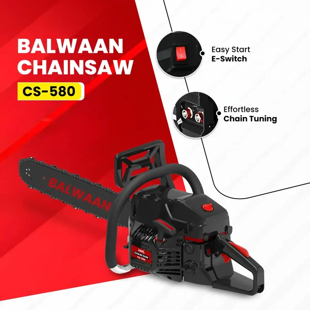 Balwaan Krishi Balwaan CS-580 24 Inch Petrol Chainsaw 58cc High RPM 2 Stroke Engine with Titanium Guide Bar, Ultimate Chain, Sharpening File, Tool Kit & Safety Accessories - MTAK-EN-CH-6072