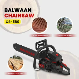 Balwaan Krishi Balwaan CS-580 24 Inch Petrol Chainsaw 58cc High RPM 2 Stroke Engine with Titanium Guide Bar, Ultimate Chain, Sharpening File, Tool Kit & Safety Accessories - MTAK-EN-CH-6072