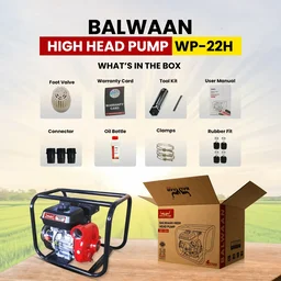 Balwaan Krishi Balwaan WP-22H High Head Water Pump 2x2 Inch 4 Stroke Petrol Engine with Oil Alert, Strong Frame, Tool Kit & User Manual - MTAK-EN-WA-6068