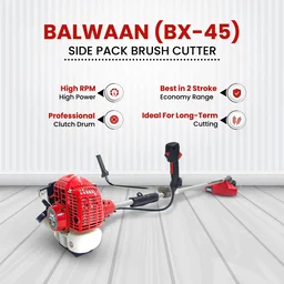 Balwaan Krishi Balwaan BX-45 Professional Side Pack Brush Cutter 41.5cc 2 Stroke Petrol Engine with 2T Blade, Trimmer Head, Single Shaft, Jacket Belt, Heavy Gear Head & Tool Kit - MTAK-EN-BR-6029