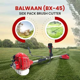 Balwaan Krishi Balwaan BX-45 Professional Side Pack Brush Cutter 41.5cc 2 Stroke Petrol Engine with 2T Blade, Trimmer Head, Single Shaft, Jacket Belt, Heavy Gear Head & Tool Kit - MTAK-EN-BR-6029