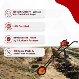 Balwaan Krishi Balwaan BE-63T Trolley Tree Planter 63cc 2 Stroke Petrol Engine with Double Gearbox, Trolley Frame, Trolley Kit, Tool Kit & User Manual l Without Bit - MTAK-EN-EA-981