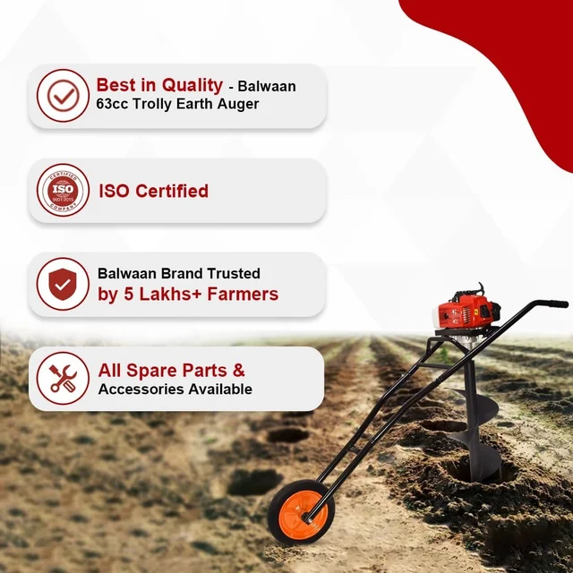 Balwaan Krishi Balwaan BE-63T Trolley Tree Planter 63cc 2 Stroke Petrol Engine with Double Gearbox, Trolley Frame, Trolley Kit, Tool Kit & User Manual l Without Bit - MTAK-EN-EA-981