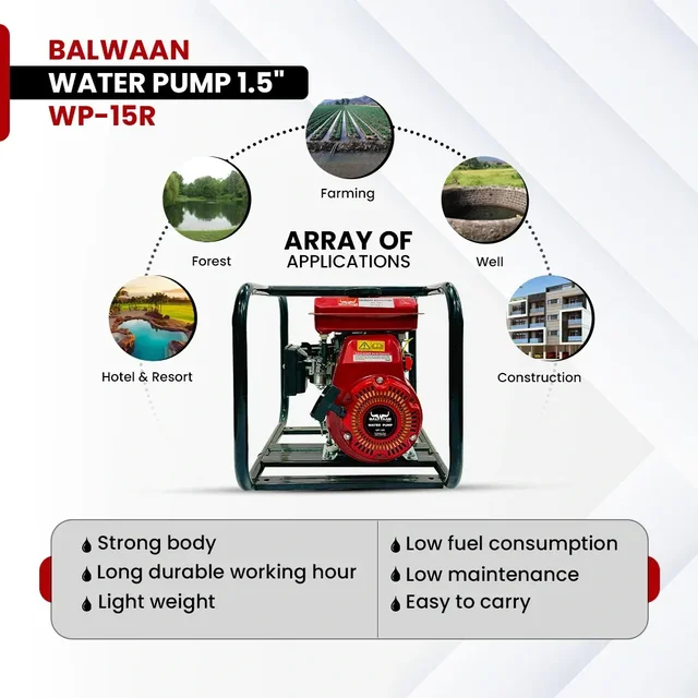 Balwaan Krishi Balwaan WP-15R Water Pump 1.5x1.5 Inch 4 Stroke Petrol Engine with Tool Kit & User Manual - MTAK-EN-WA-5678