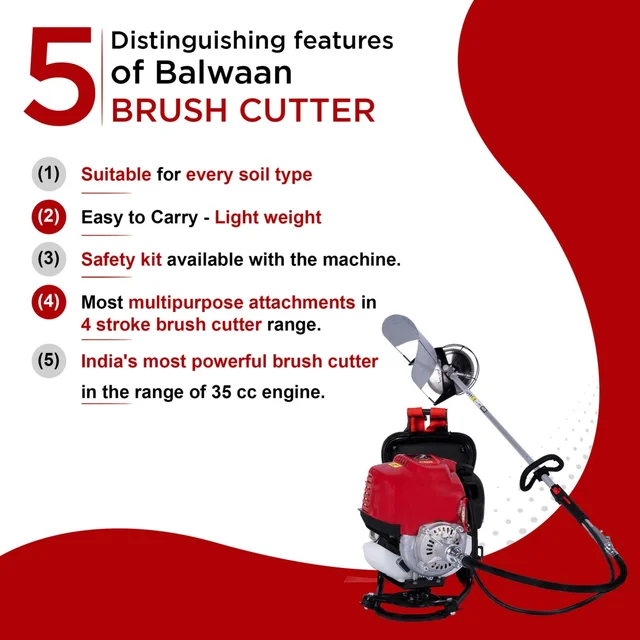 Balwaan Krishi Balwaan BX-35B Backpack Brush Cutter 35cc 4 Stroke Petrol Engine with 3T & 40T Blades, Trimmer Head, Nylon Rope Bundle, Baffle Guard & Tool Kit - MTAK-EN-BR-697