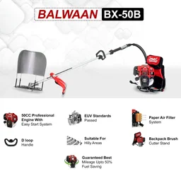 Balwaan Krishi Balwaan BX-50B 50cc 4-Stroke Petrol Backpack Brush Cutter | Portable Agricultural Grass Cutter with 3T, 40T Blades & Safety Glass| MTAK-EN-BR-5388