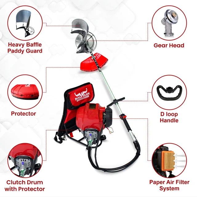 Balwaan Krishi Balwaan BX-50B 50cc 4-Stroke Petrol Backpack Brush Cutter | Portable Agricultural Grass Cutter with 3T, 40T Blades & Safety Glass| MTAK-EN-BR-5388