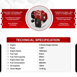 Balwaan Krishi Balwaan BX-50B 50cc 4-Stroke Petrol Backpack Brush Cutter | Portable Agricultural Grass Cutter with 3T, 40T Blades & Safety Glass| MTAK-EN-BR-5388