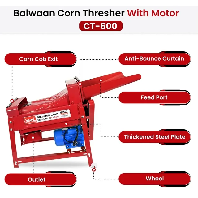 Balwaan Krishi Balwaan CT-600 Double Roller Corn Thresher With 1.3 Hp Motor | 2800 Rpm Motor Operated Maize & Corn Threshing Machine | Double Roller Agricultural Thresher For Efficient Corn & Grain Separation | With User Manual | Mtak-El-Co-5676