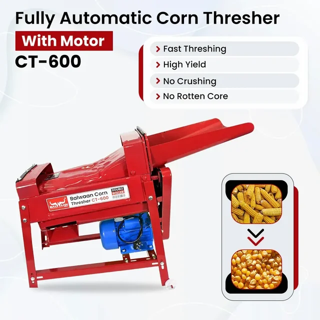 Balwaan Krishi Balwaan CT-600 Double Roller Corn Thresher With 1.3 Hp Motor | 2800 Rpm Motor Operated Maize & Corn Threshing Machine | Double Roller Agricultural Thresher For Efficient Corn & Grain Separation | With User Manual | Mtak-El-Co-5676