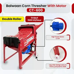 Balwaan Krishi Balwaan CT-600 Double Roller Corn Thresher With 1.3 Hp Motor | 2800 Rpm Motor Operated Maize & Corn Threshing Machine | Double Roller Agricultural Thresher For Efficient Corn & Grain Separation | With User Manual | Mtak-El-Co-5676