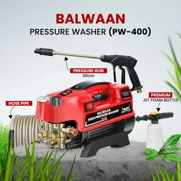 Balwaan Krishi Balwaan PW-400 Pressure Washer 1800W Electric Motor with Adjustable Brass Pump, Straight & Bend Lances, 1L Foam Bottle, 26 Feet High-Pressure Pipe, 10 Feet Suction Pipe & 4m Power Cord - MTAK-EL-PR-6036