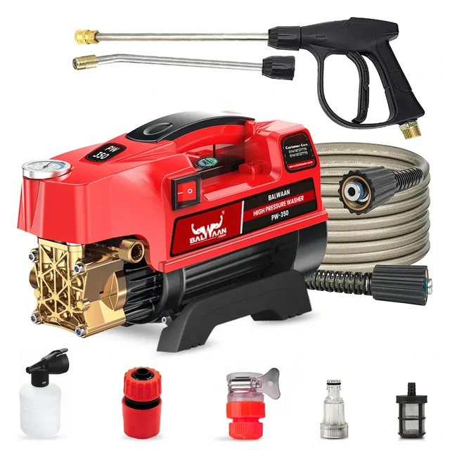 Balwaan Krishi Balwaan PW-350 Pressure Washer 1800W Electric Motor with Brass Pump, Straight & Bend Lances, Foam Bottle, 26 Feet High-Pressure Pipe, 10 Feet Suction Pipe & 4m Power Cord - MTAK-EL-PR-6035