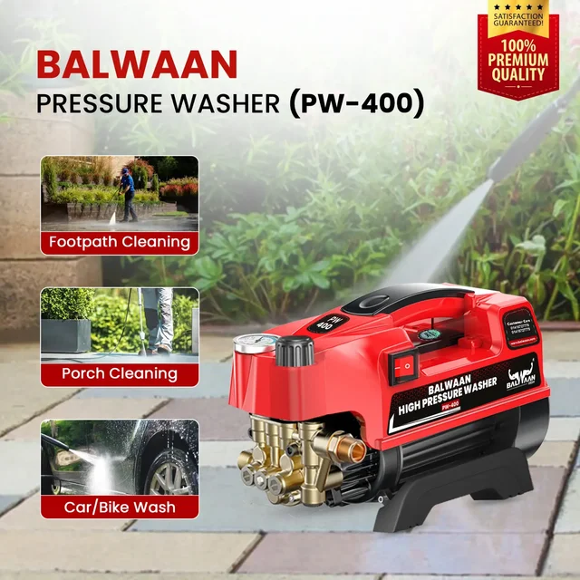 Balwaan Krishi Balwaan PW-400 Pressure Washer 1800W Electric Motor with Adjustable Brass Pump, Straight & Bend Lances, 1L Foam Bottle, 26 Feet High-Pressure Pipe, 10 Feet Suction Pipe & 4m Power Cord - MTAK-EL-PR-6036