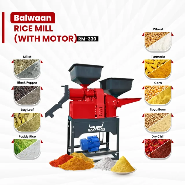 Balwaan Krishi Balwaan RM-330 Combine Rice Mill With 3 HP Motor | 2800 Rpm Motor Operated Rice Huller & Paddy Milling Machine | Copper Winding Motor With Flow Adjuster For Efficient Rice Processing | Agricultural Rice Mill With User Manual | Mtak-El-Po-6067