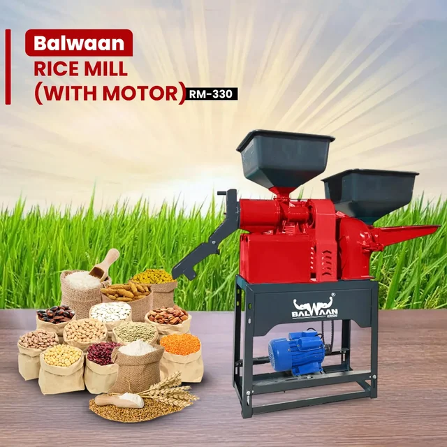 Balwaan Krishi Balwaan RM-330 Combine Rice Mill With 3 HP Motor | 2800 Rpm Motor Operated Rice Huller & Paddy Milling Machine | Copper Winding Motor With Flow Adjuster For Efficient Rice Processing | Agricultural Rice Mill With User Manual | Mtak-El-Po-6067