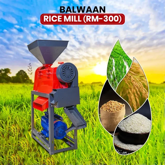 Balwaan Krishi Balwaan RM-300 Rice Mill Ci Model With 3 Hp Motor | 2800 Rpm Motor Operated Rice Huller & Paddy Milling Machine | Copper Winding Motor With Trip Switch For Efficient Rice Processing | Agricultural Rice Mill With User Manual | Mtak-El-Po-6065