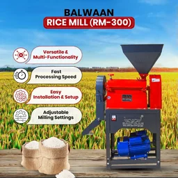 Balwaan Krishi Balwaan RM-300 Rice Mill Ci Model With 3 Hp Motor | 2800 Rpm Motor Operated Rice Huller & Paddy Milling Machine | Copper Winding Motor With Trip Switch For Efficient Rice Processing | Agricultural Rice Mill With User Manual | Mtak-El-Po-6065