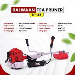 Balwaan Krishi Balwaan TP-45 Tea Pruner 41.5cc 2 Stroke Petrol Side Pack Tea Harvester with 100T Carbide Blade, 90 Gear Head, Single Shaft & Side Belt - MTAK-EN-TE-6027