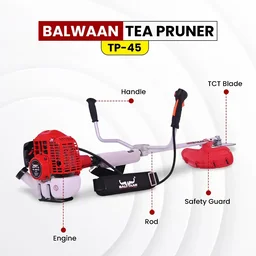 Balwaan Krishi Balwaan TP-45 Tea Pruner 41.5cc 2 Stroke Petrol Side Pack Tea Harvester with 100T Carbide Blade, 90 Gear Head, Single Shaft & Side Belt - MTAK-EN-TE-6027
