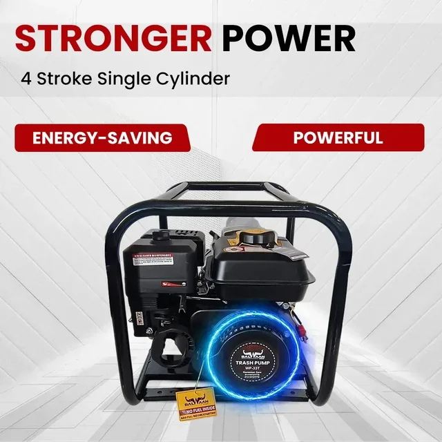 Balwaan Krishi Balwaan WP-33T Trash Pump 3x3 Inch 4 Stroke Petrol Engine High Head Water Pump with Oil Alert, Strong Frame, Tool Kit & User Manual - MTAK-EN-WA-6069