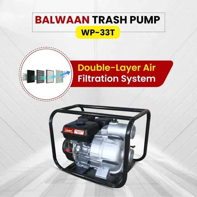 Balwaan Krishi Balwaan WP-33T Trash Pump 3x3 Inch 4 Stroke Petrol Engine High Head Water Pump with Oil Alert, Strong Frame, Tool Kit & User Manual - MTAK-EN-WA-6069