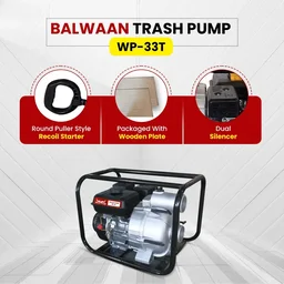 Balwaan Krishi Balwaan WP-33T Trash Pump 3x3 Inch 4 Stroke Petrol Engine High Head Water Pump with Oil Alert, Strong Frame, Tool Kit & User Manual - MTAK-EN-WA-6069