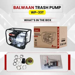 Balwaan Krishi Balwaan WP-33T Trash Pump 3x3 Inch 4 Stroke Petrol Engine High Head Water Pump with Oil Alert, Strong Frame, Tool Kit & User Manual - MTAK-EN-WA-6069