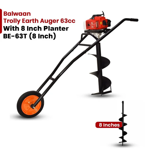 Balwaan Krishi Balwaan BE-63T Trolley Tree Planter 63cc 2 Stroke Petrol Engine with Double Gearbox, Trolley Frame, Trolley Kit, Tool Kit & User Manual l Without Bit - MTAK-EN-EA-981