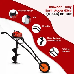 Balwaan Krishi Balwaan BE-63T Trolley Tree Planter 63cc 2 Stroke Petrol Engine with Double Gearbox, Trolley Frame, Trolley Kit, Tool Kit & User Manual l Without Bit - MTAK-EN-EA-981