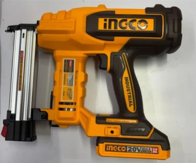 INGCO CBNLI2008 20V Cordless Brad Nailer | F15-F35 Nail Gun | 2 Nails/s Drive Rate | 105-Piece Magazine | 1000 Brad Nails | 2.0Ah Battery & Charger