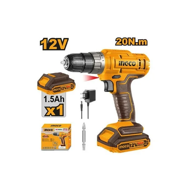 INGCO CDLI1218 12V Cordless Drill Driver | 20Nm | 1.5Ah Battery & Charger