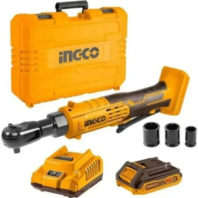 INGCO CDRLI2065292 20V Cordless Extended Ratchet Wrench | 65Nm Max Torque | 3/8" Square Drive | 350 RPM | 170mm Extended Neck | 2 x 2.0Ah Batteries