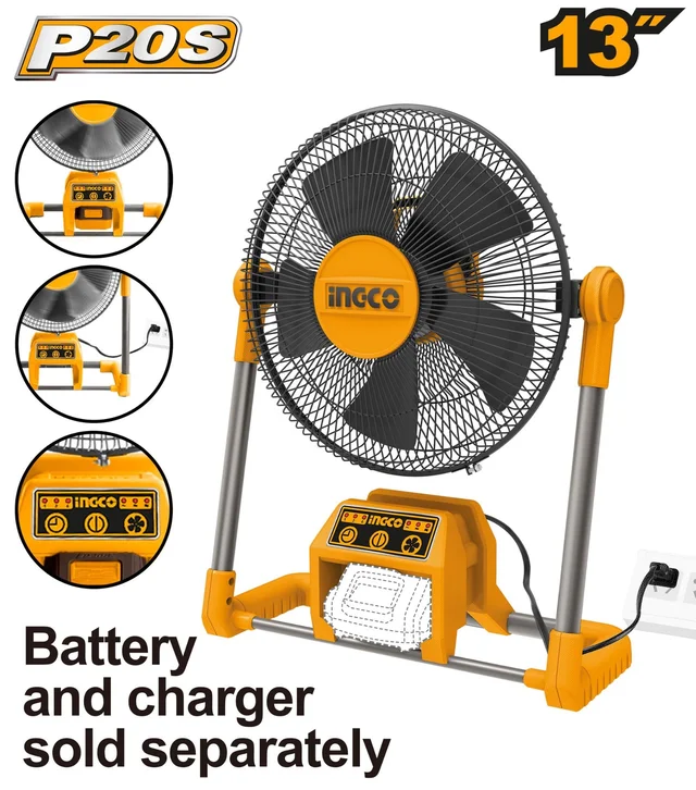 INGCO CFALI2001 20V Cordless & 220-240V AC Fan | 3-Speed Settings | Portable Electric Fan | Battery & Charger Sold Separately