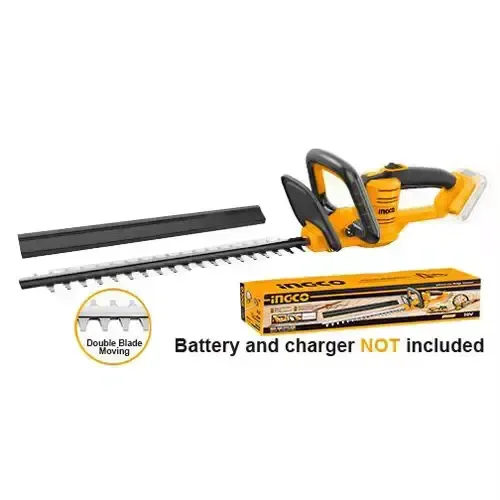 INGCO CHTLI20462 20V Cordless Hedge Trimmer | 2800 SPM | 460mm Laser-Cut Blade | 18mm Cutting Diameter | 2 x 2.0Ah Batteries & Charger