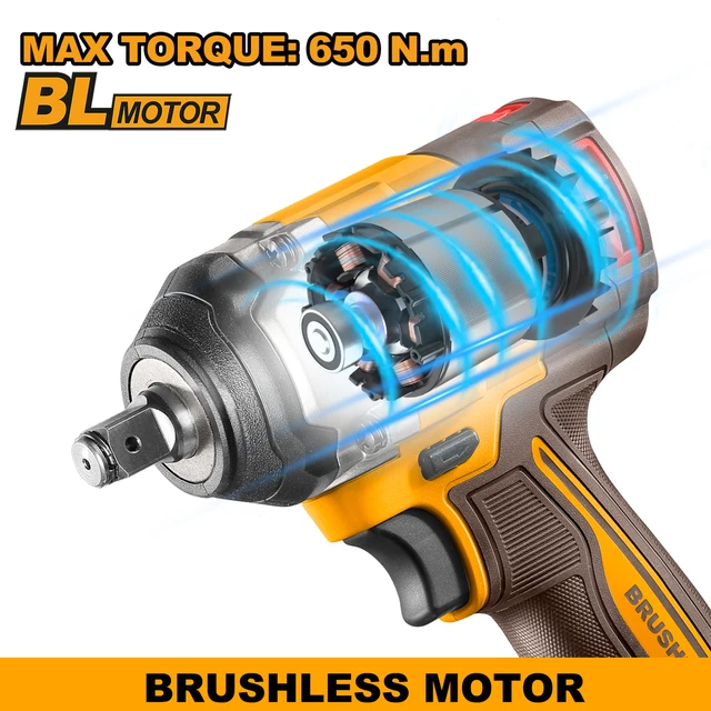 INGCO CIWLI2050 20V Brushless Cordless Impact Wrench | 500Nm Fastening Torque | 650Nm Nut-Busting Torque | 3-Speed 1/2" Drive | Belt Clip Included