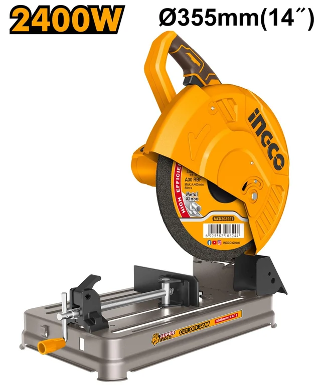 INGCO COS243558 2400W Metal Cut-Off Saw | 355mm Cutting Disc | 3900 RPM | 100mm Round Pipe | 100x100mm Square Steel | 120x100mm Rectangle Capacity