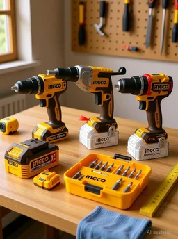 INGCO COSLI250591 20V Cordless Combo Tool Kit | Brushless Impact Drill CIDLI206681, Drywall Screwdriver & Rotary Hammer Set